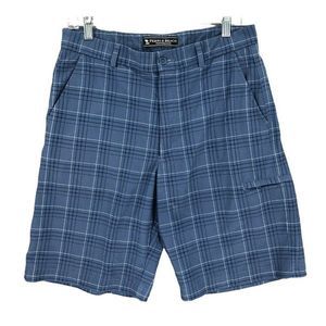 Pebble Beach Performance Chino Shorts Men 32 Blue Plaid Check Golfer Golf Casual
